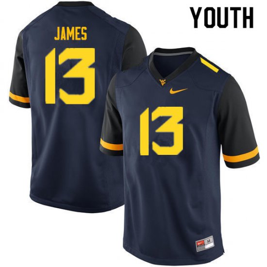 Youth West Virginia Mountaineers NCAA #13 Sam James Navy Authentic Nike Stitched College Football Jersey SD15A08IF